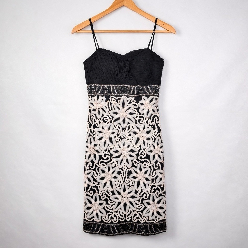 VTG Sue Wong 3D Nocturne Dress Sz 2 Evening Cocktail Beaded Floral Embroidery